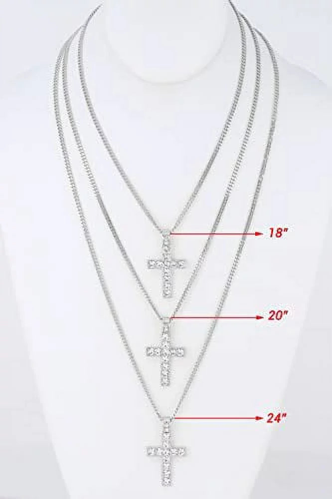 Cross Be (18") Out ZZ Cuban SLV Matching Set Out Set Bracelet 3pc SLV Luxury Charles Choose - - Lit Tennis Raymond & Wristwatch Quartz Necklace Iced Classic Blinged w/Diamond The ST10327RN Mens