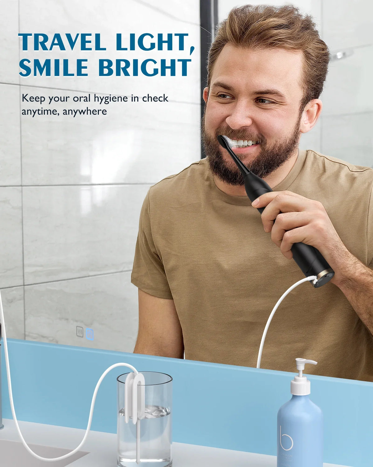 AGPTEK Sonic - Life, Teeth, for Levels Waterproof Flosser in Electric Cordless Toothbrush 500ML, 2 Braces & Days and with 5 1 Gums, Flosser Water Water Battery 14 Toothbrush Combo, IPX7