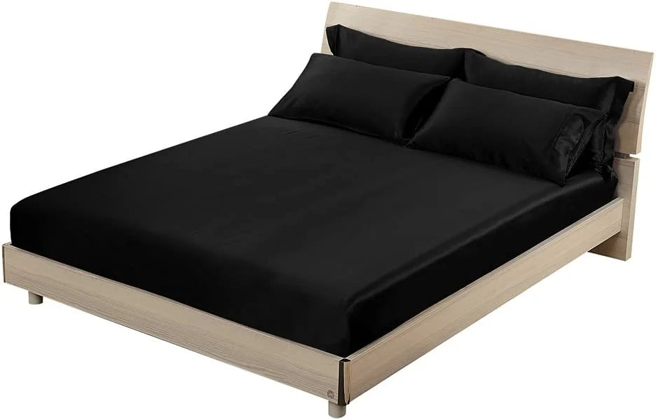 Queen, Sheet Momme Silk Mulberry Luxury Seamless, HAOFEI Fitted 19 Black