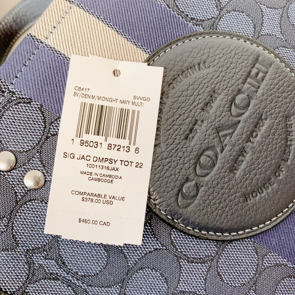 With Stripe And In Dempsey Multi) Jacquard / Coach Signature Tote Navy (Denim 22 Patch Midnight