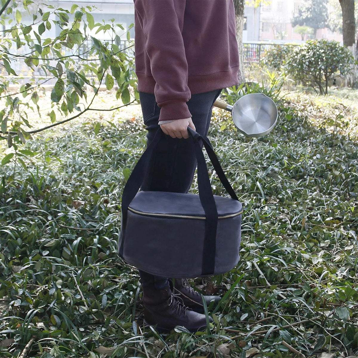 Multipurpose ,Outdoor Camping for Bag Oven Carry - Storage ,Fishing Bag Cookware Activities Accessories BBQ Dutch Gray Container 12" Handbag Durable