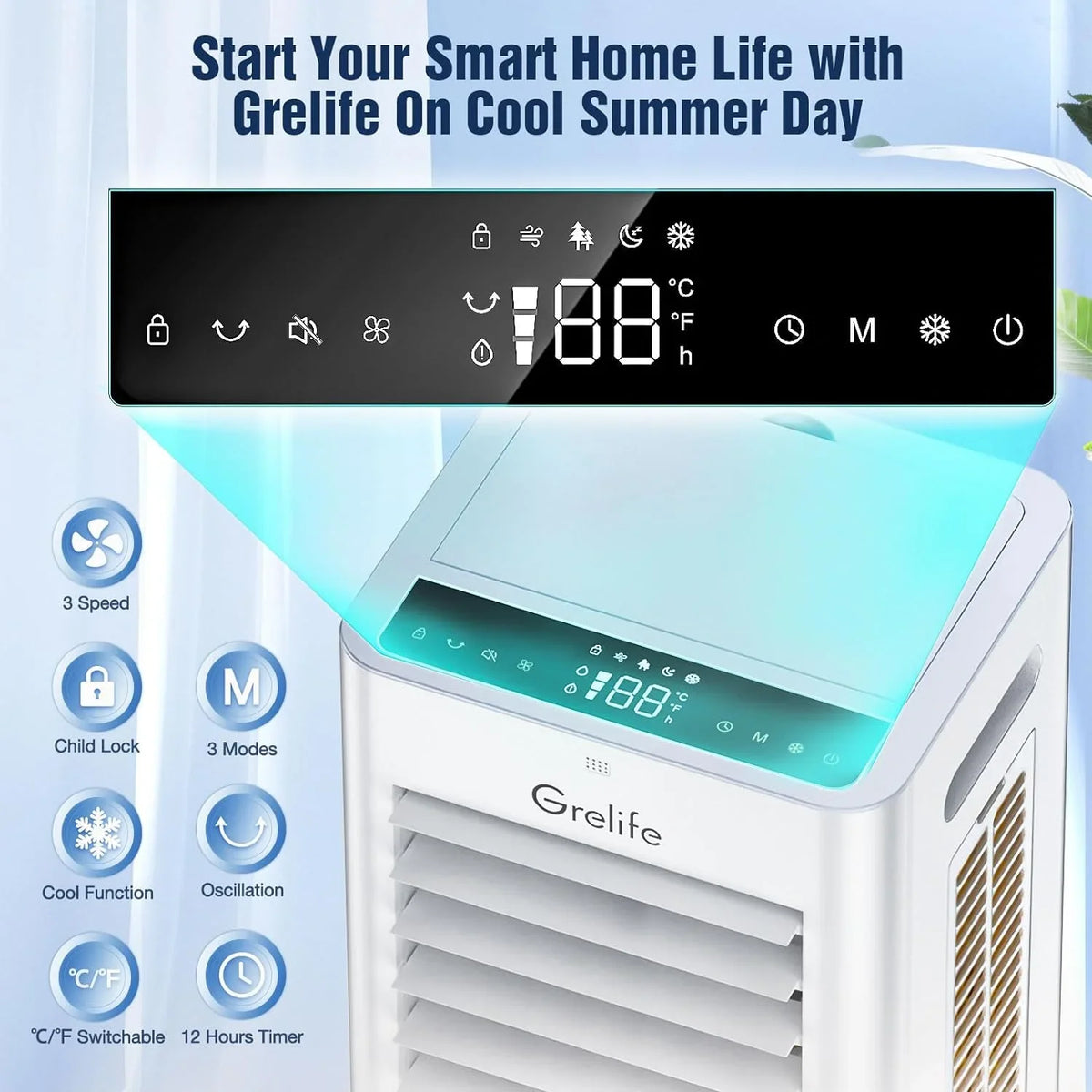 Cooler Home Swamp Speeds, Portable Tank, 3 Cooler, Modes, Water 3-IN-1 4 with Air Cooling Ice Fan Timer, Cooler Remote 1.58Gal for Office 12H Air LIANMEI 3 Personal Bedroom Control, Packs, Evaporative