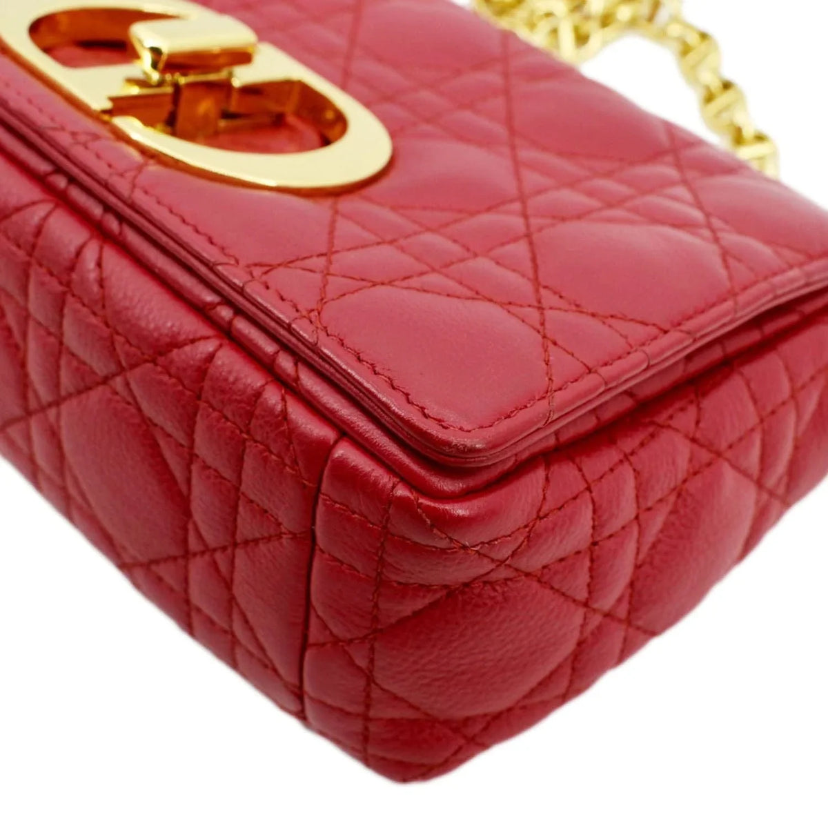 Leather Pre-owned Calfskin Caro Red Cannage Bag Shoulder CHRISTIAN DIOR