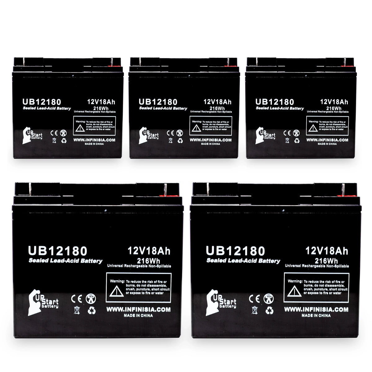 Compatible Pack GPS2K12061 18Ah, Replacement T4 18000mAh, (12V, - Universal - 5x AGM, Lead Sealed Acid Battery Power General Terminal, Battery UB12180 SLA)