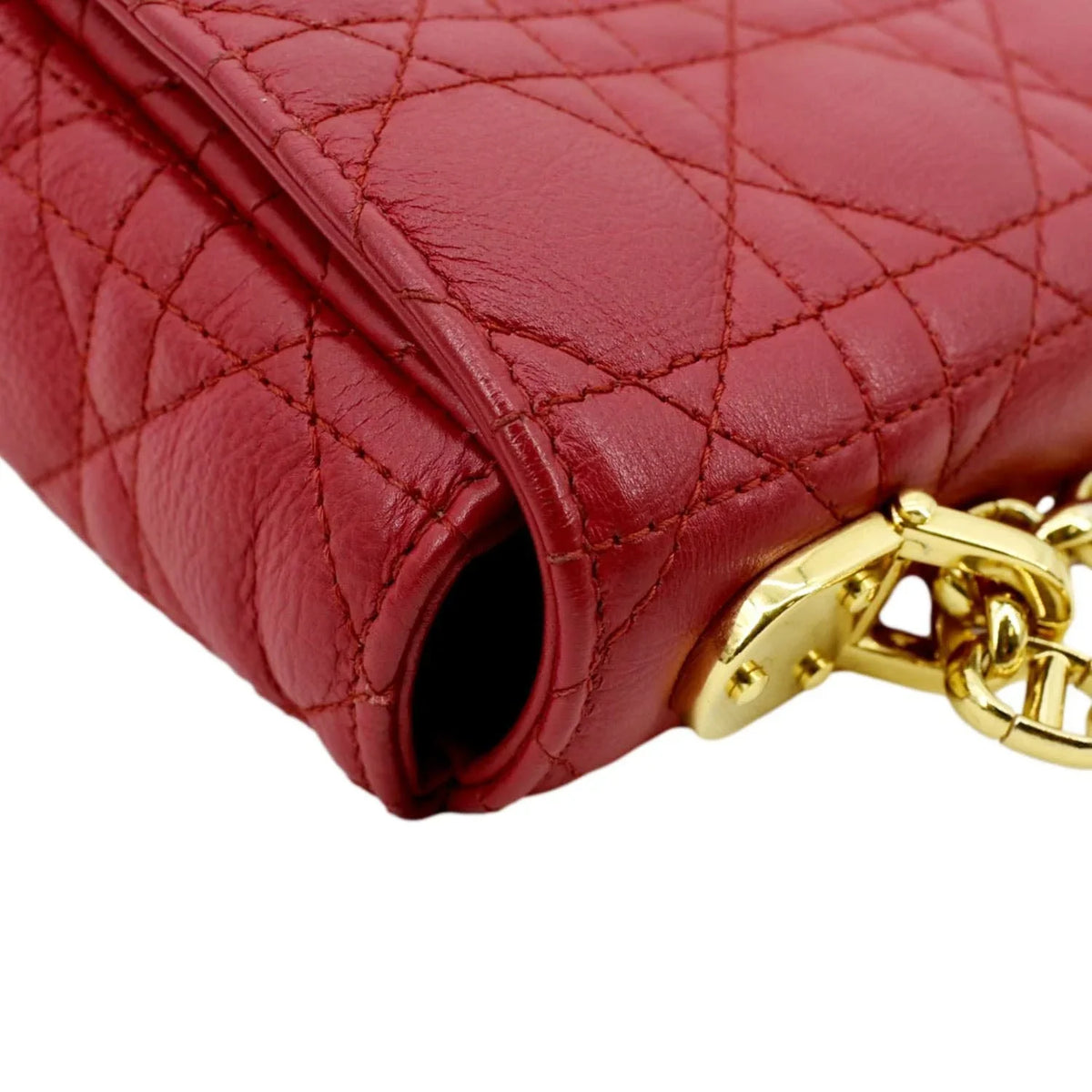 Leather Pre-owned Calfskin Caro Red Cannage Bag Shoulder CHRISTIAN DIOR