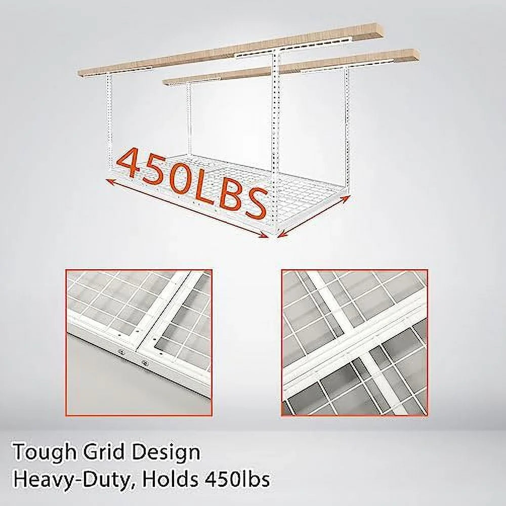 Organization 3X6 Storage Garage Overhead White Adjustable Mounted Racks Rack Shelf Garage Ceiling Storage Ceiling