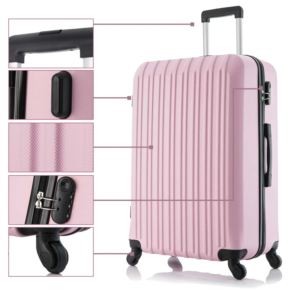 Wheels Sets Spinner Set Lightweight 5 Luggage Suitcase inch) Piece Pink Hardshell (16/20/24/28 ABS