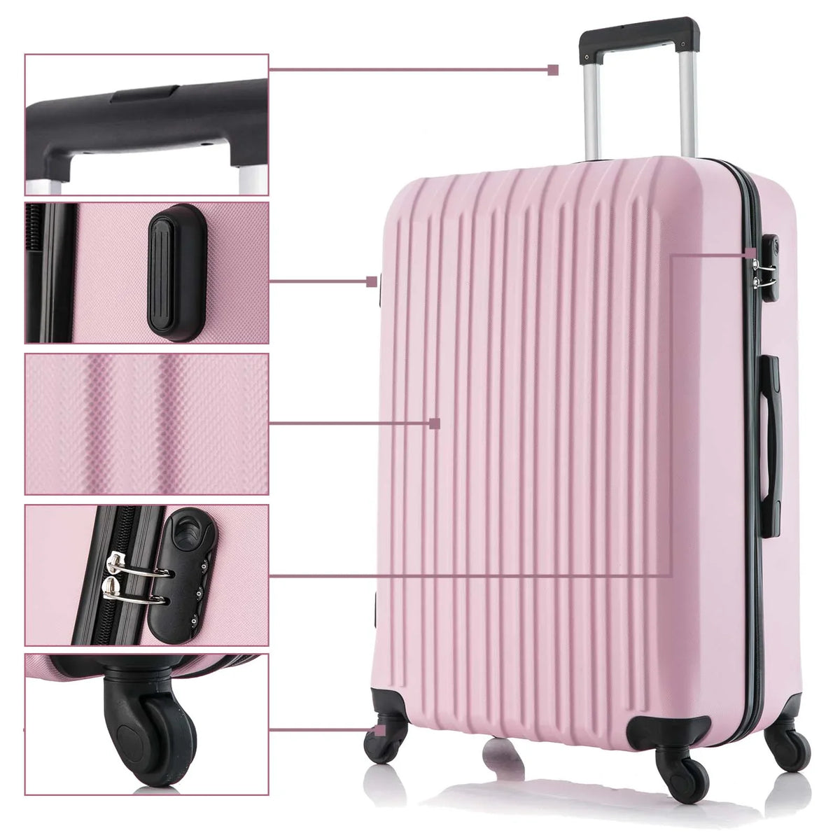Wheels Sets Spinner Set Lightweight 5 Luggage Suitcase inch) Piece Pink Hardshell (16/20/24/28 ABS