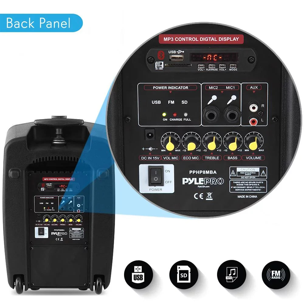 System PA Compatible Wireless - Pyle Battery Rechargeable Bluetooth 360W Powered Speaker Portable