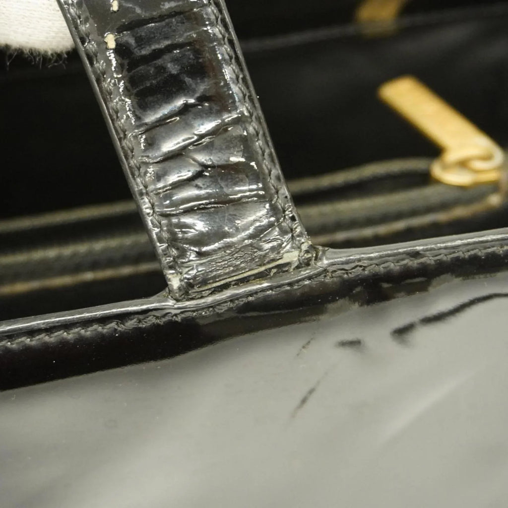 Patent Leather Black Champagne Pre-Owned Chanel Bag Tote Women's (Good)