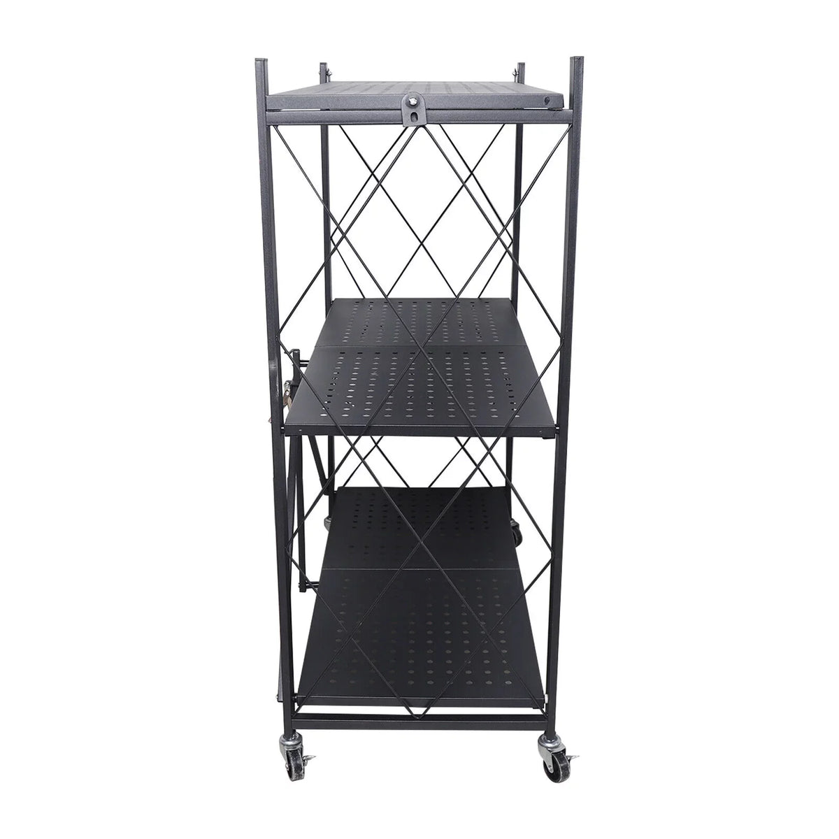 Foldable Storage Metal Rolling Rack Holder Kitchen Cart Wheel with Movable Shelves Trolley Utility Miumaeov 3-Tier (Black)