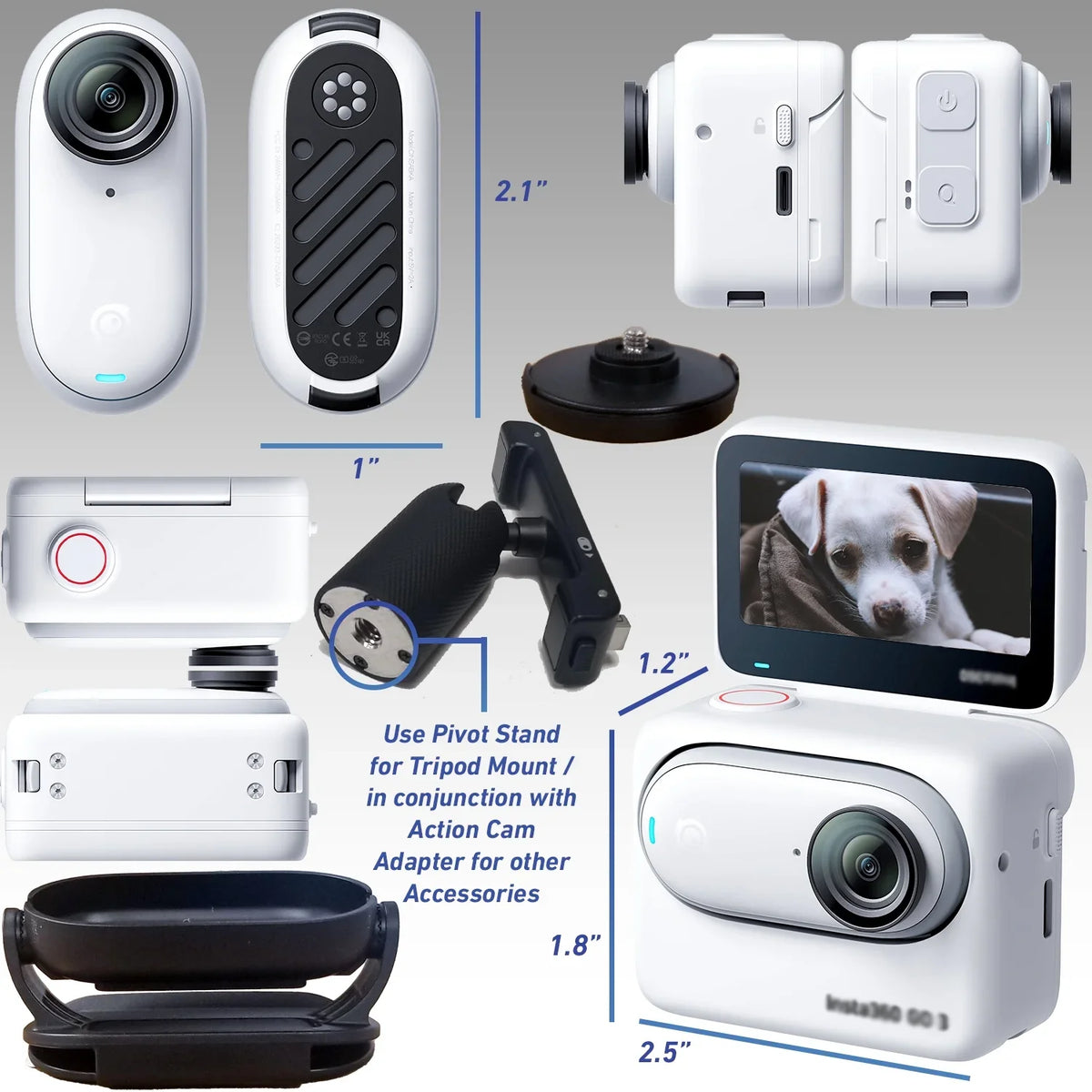 Screw GO Cam Includes: 3 Mounts, (25pc Metal Mini More Bundle Adapter Advanced Bundle) 1/4” Insta360 (128GB) Ultimaxx Action Camera Action - & for Dolly