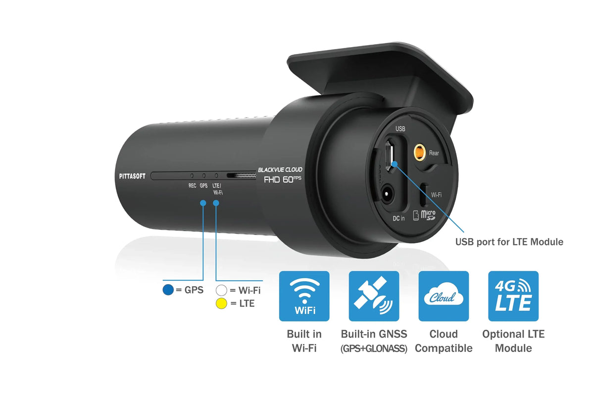 Monitor via | BlackVue | Back-Illuminated Cloud LTE DR750X-2CH Wi-Fi, Module Plus LTE Built-in 64GB | Optional GPS, Full Voltage Parking Dual STARVIS | HD Sensor Dashcam Mode Image