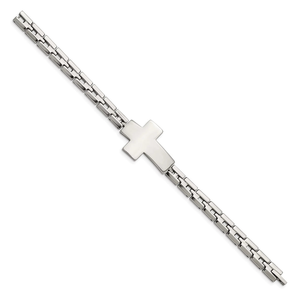 Primal Steel Steel Link Cross Bracelet Stainless Inch Polished 8