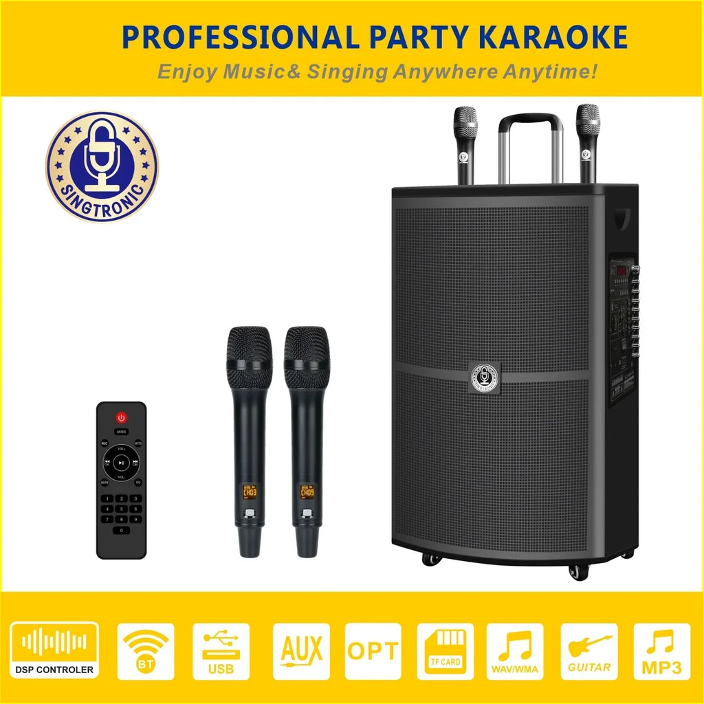 With UHF 15" Wireless Rechargeable Singtronic BT-1500DSP 2 Speaker Karaoke Mic. DSP Professional