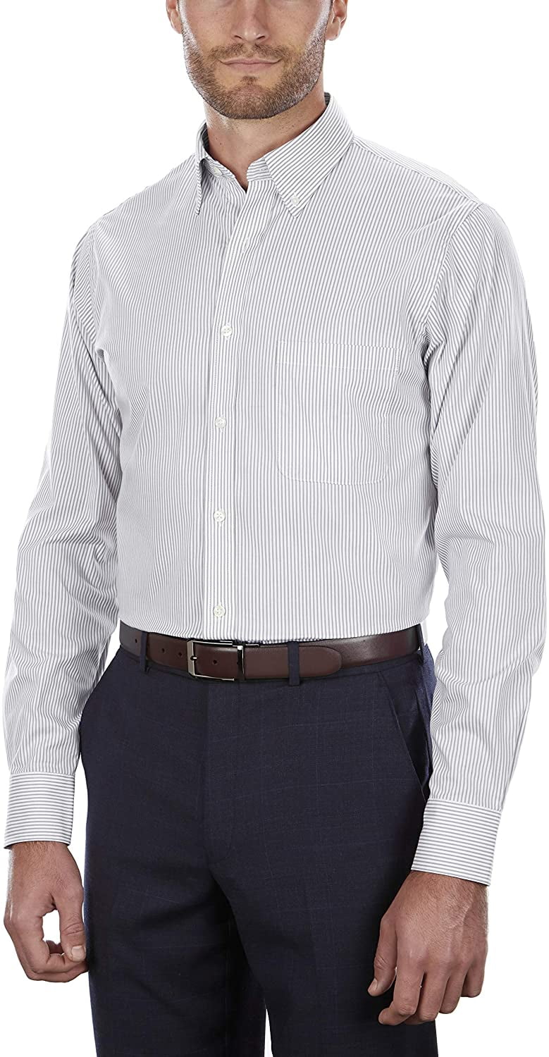 Stripe Van Regular Dress 34-35 Neck Shirt Heusen 16.5 Sleeve Iced Pinpoint Fit Mens Grey