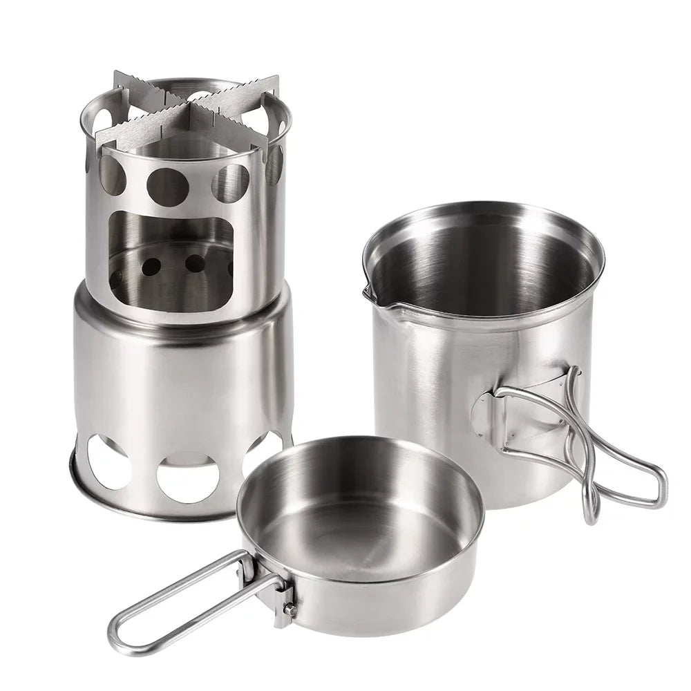 Pot and Burning Stove Set Stove Fishing Camping for Cooking Arealer Backpacking Combo Wood Hiking Portable