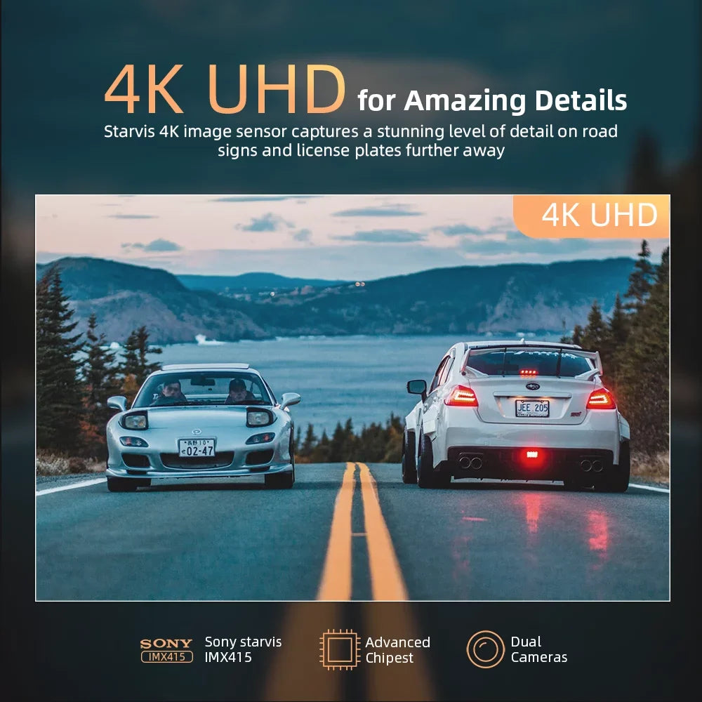 Dual w/Night 4K Monitor, Dash Dash Control Vision View & Black Camera Camera, Parking Screen, - Touch H612T Cars Vantop Cam Mirror Mirror 12" Front IPS Rear Voice
