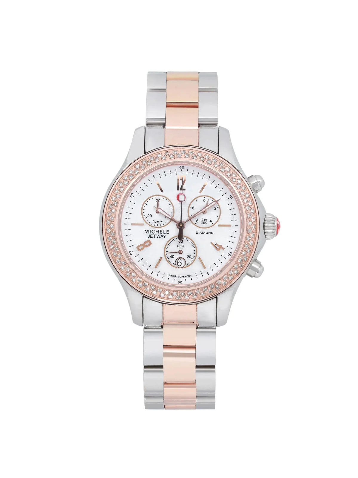 Ladies 40mm MWW17A000017 Diamond Watch Michele Steel 0.50cttw Jetway Quartz