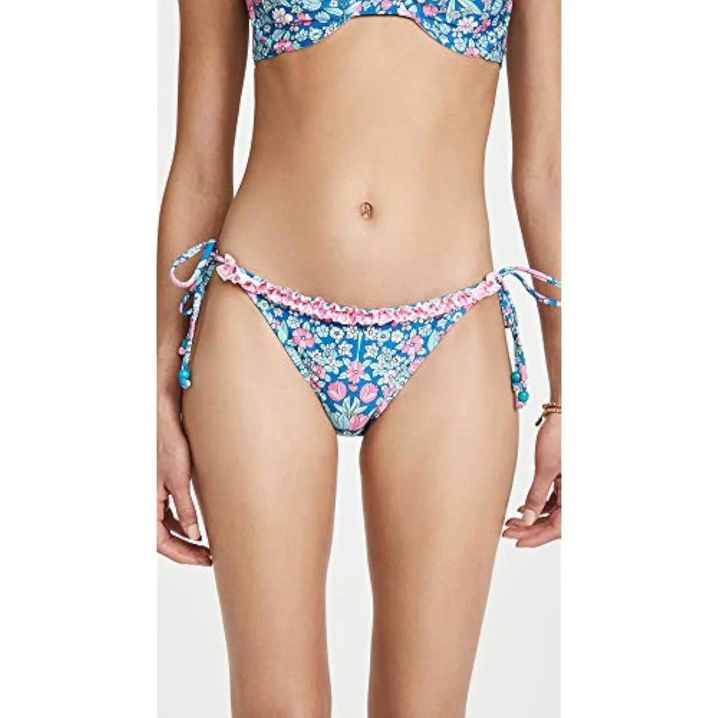 Women's Multi, Shoshanna Bottoms, Navy/Magenta Ruffle L Bikini String