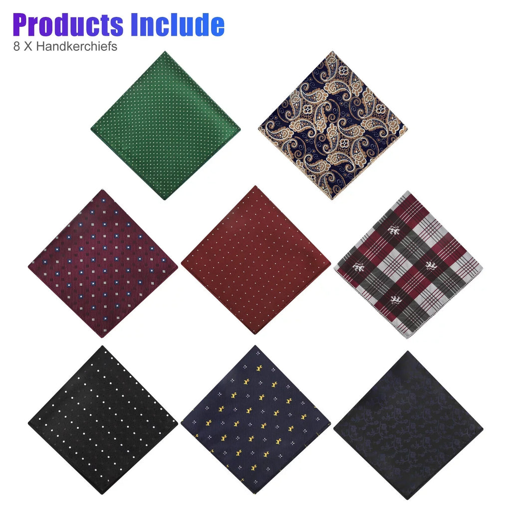 Silk Square Party Dot Handkerchief 8PCS Fashion Pocket Men Wedding Floral Hanky