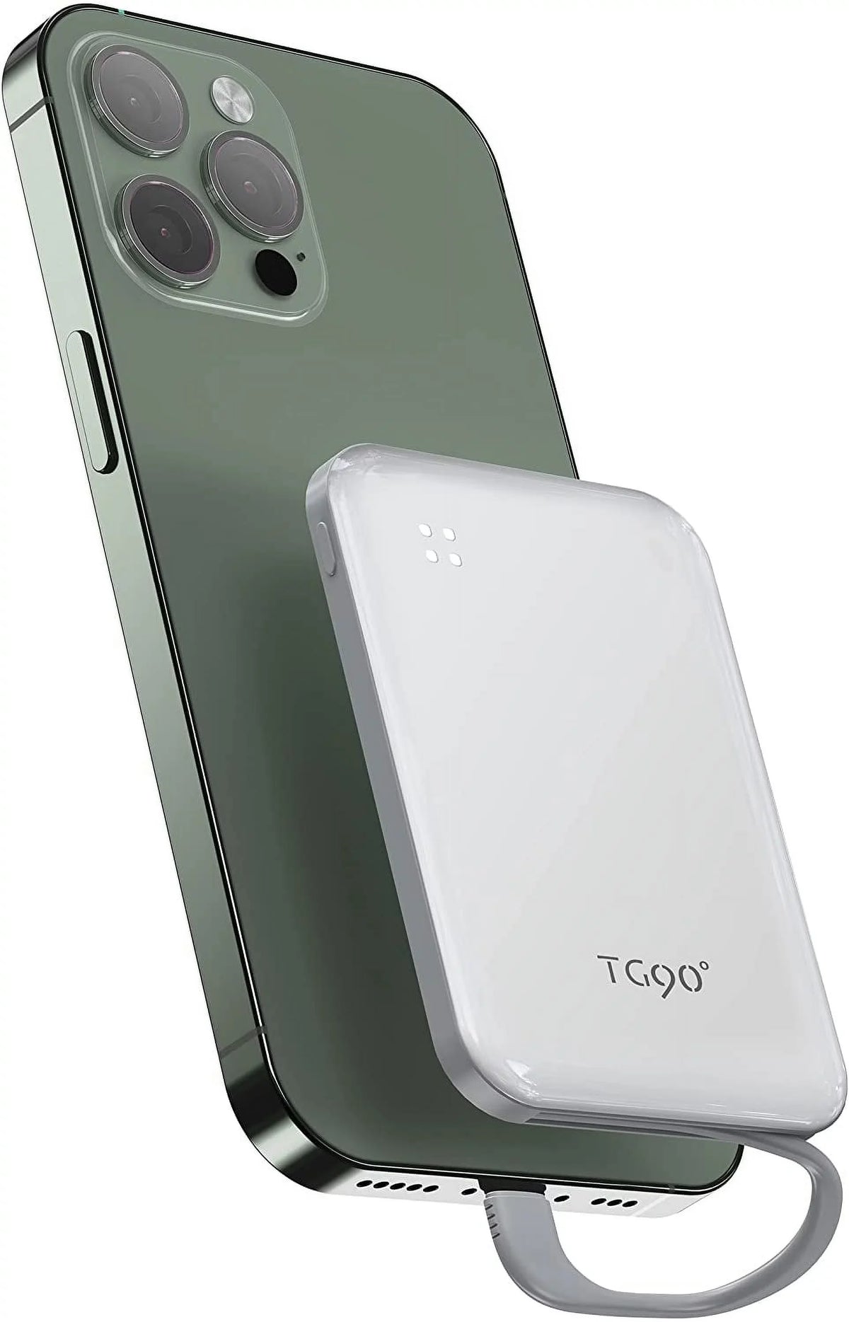 White with Charger Phone Pro Cell Pro Portable TG90 Built-in Small More Portable Power Bank Pro Compatible Max/11/11 Max/12/12 4500mah Max/X/XS/8/7/6/SE 13/13 iPhone Mini and Cable, Charger with