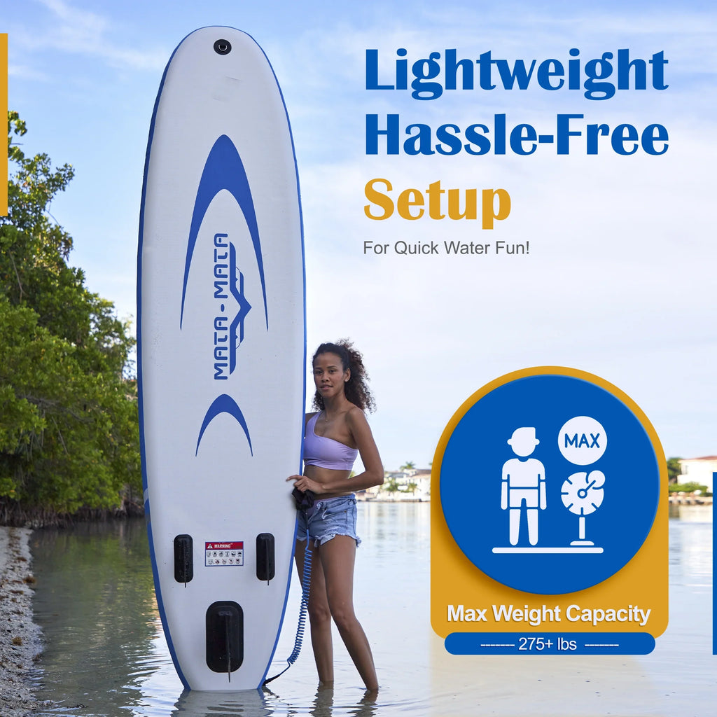 Non-Slip Accessories Backpack, Premium with 10' Up Bag, MATA Stream and Stand & SUP Paddle Deck, MATA Board Leash Hand Pump Blue Paddle, Waterproof