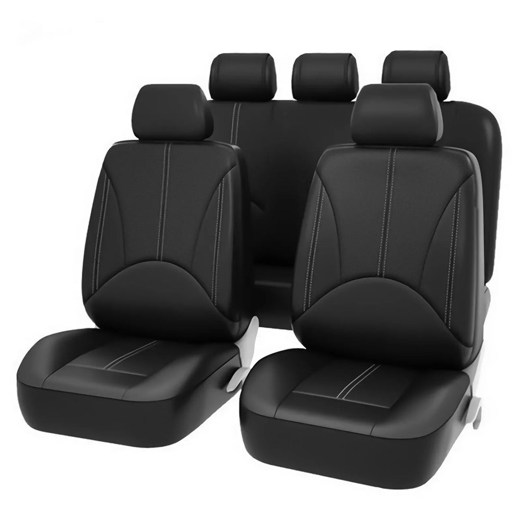 5 Van Seat Auto SUV 9Pcs Luxury Universal Four Car Seats, Seasons Covers Leather Truck Pad Waterproof for PU Black