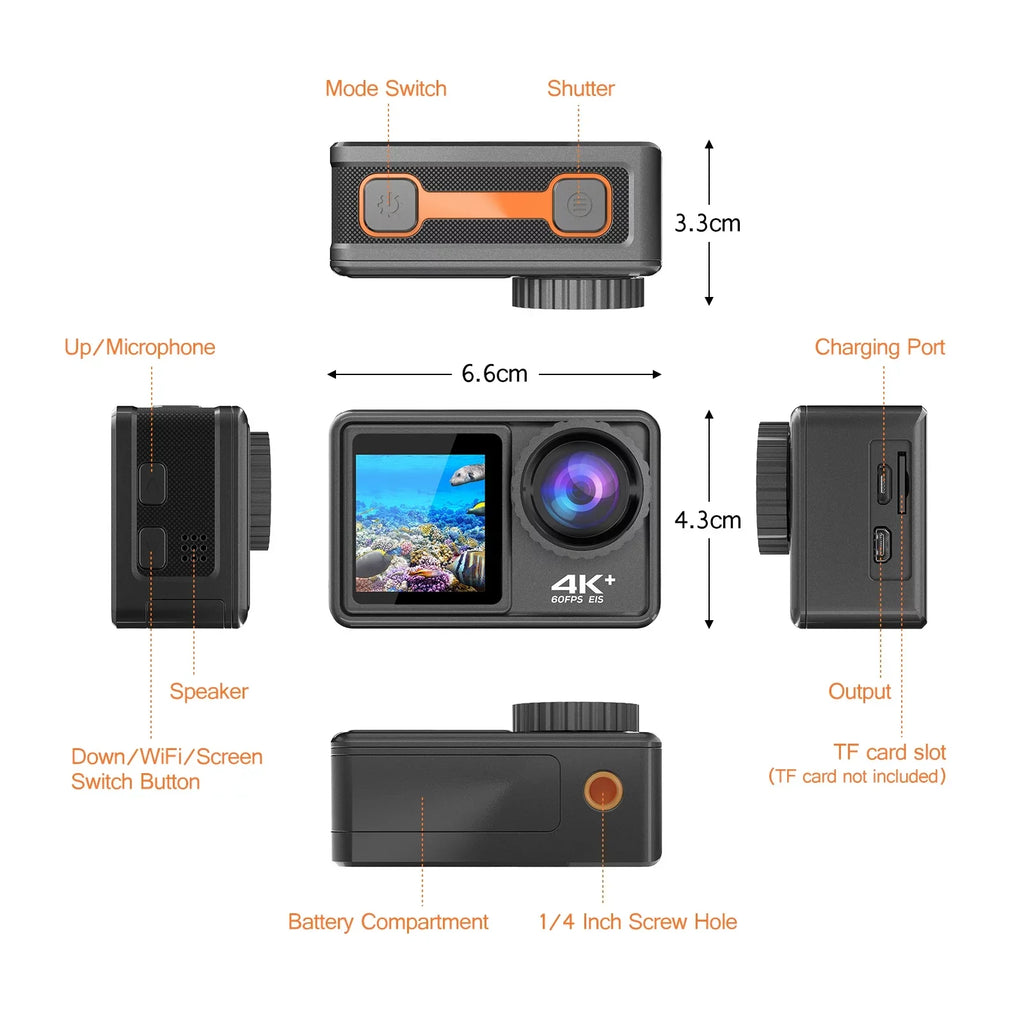 Wide CPL with 16 DV Sports Purple 40m 2.0 Angle 8 Outdoor Inch Lens 24MP Macro EIS Screen Sport 170° for WiFi 4K Waterproof Dual Camcorder ND4 Screen