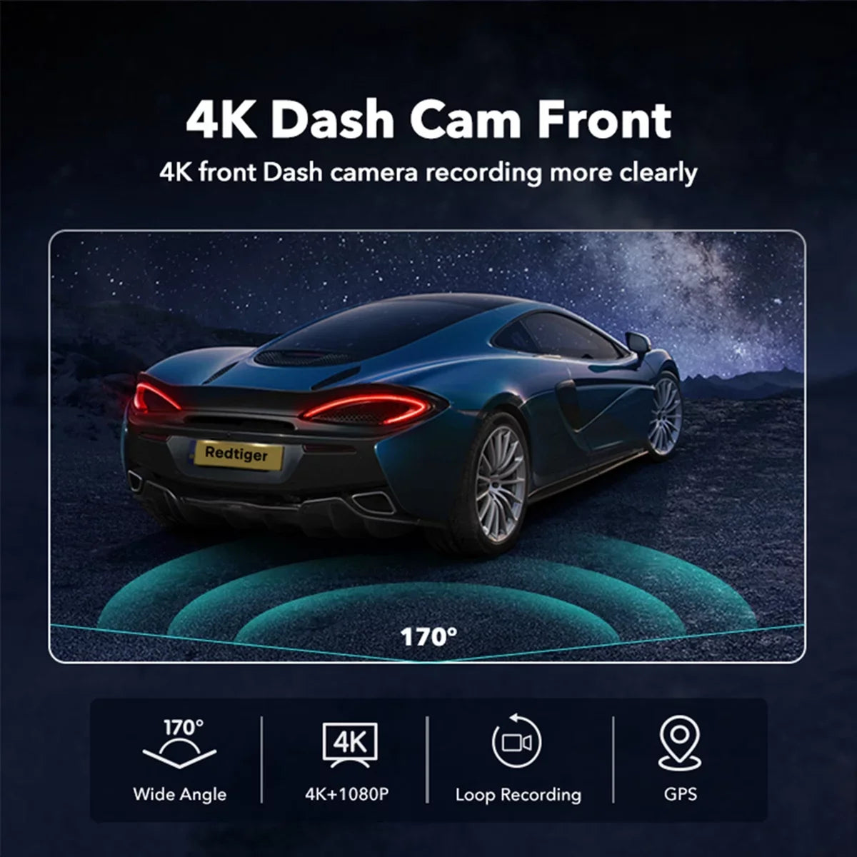 Monitor, Max for Wi-Fi WDR, 24H Cam 4K 256GB Support REDTIGER Cars, G-Sensor, Camera Screen, Parking LCD UHD GPS, 2160P Front, Car 3.18" Dash