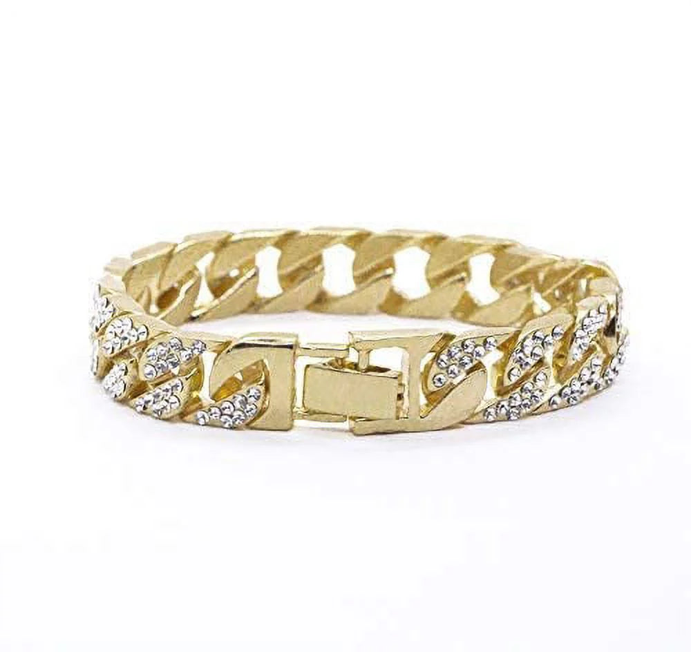 '- Out Ring Mens King 3pc Cuban w/Bling-ed Bracelet Out L0504 Luxury Bling-ed BR Round Iced #Blue) Watch Set(11,Gold Set and