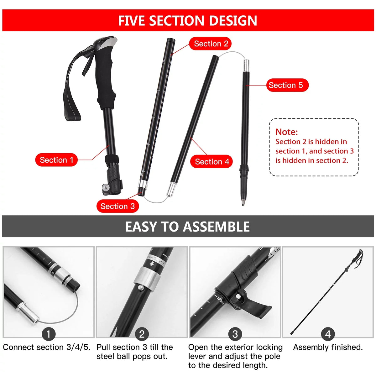 TOMSHOO Portable Hiking Backpacking Collapsible Set for and Trekking Sturdy Camping Pole Lightweight