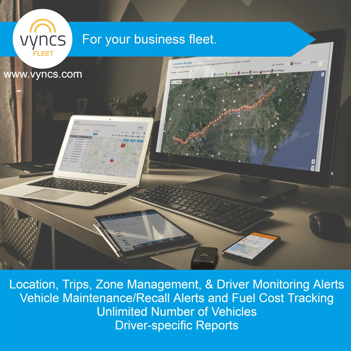 1 SIM, Vyncs Monthly Free Fuel OBD, Emission Tracking, GPS Fleet 4G Tracker Car/Truck Time No Report LTE Real Report, Year Data Driver Diagnostics, Safety Fee, Trips, Fleet: Vehicle Alerts, Plan,