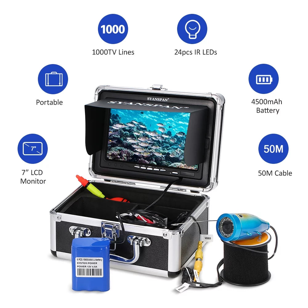 Infrared Lake Camera Ir 7" Portable Camera,Ice 7" Boat Camera Inch1000tvl Inch Leds InchWaterproof Kit SYANSPAN Ir Lake Fish Koeb Fishing Leds Ice 24pcs Ir Infrared 24pcs Fish Kit