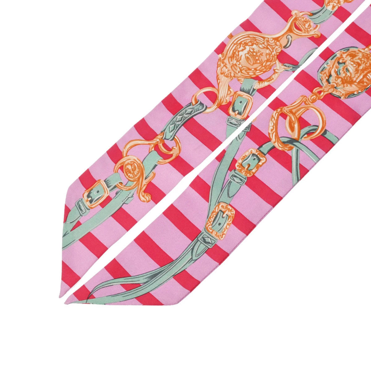 Old Pre-Owned Scarf GALA HERMES DE - (Fair) Muffler BRIDES Pink/Red/Green Twilly Silk Women's 100% Tag