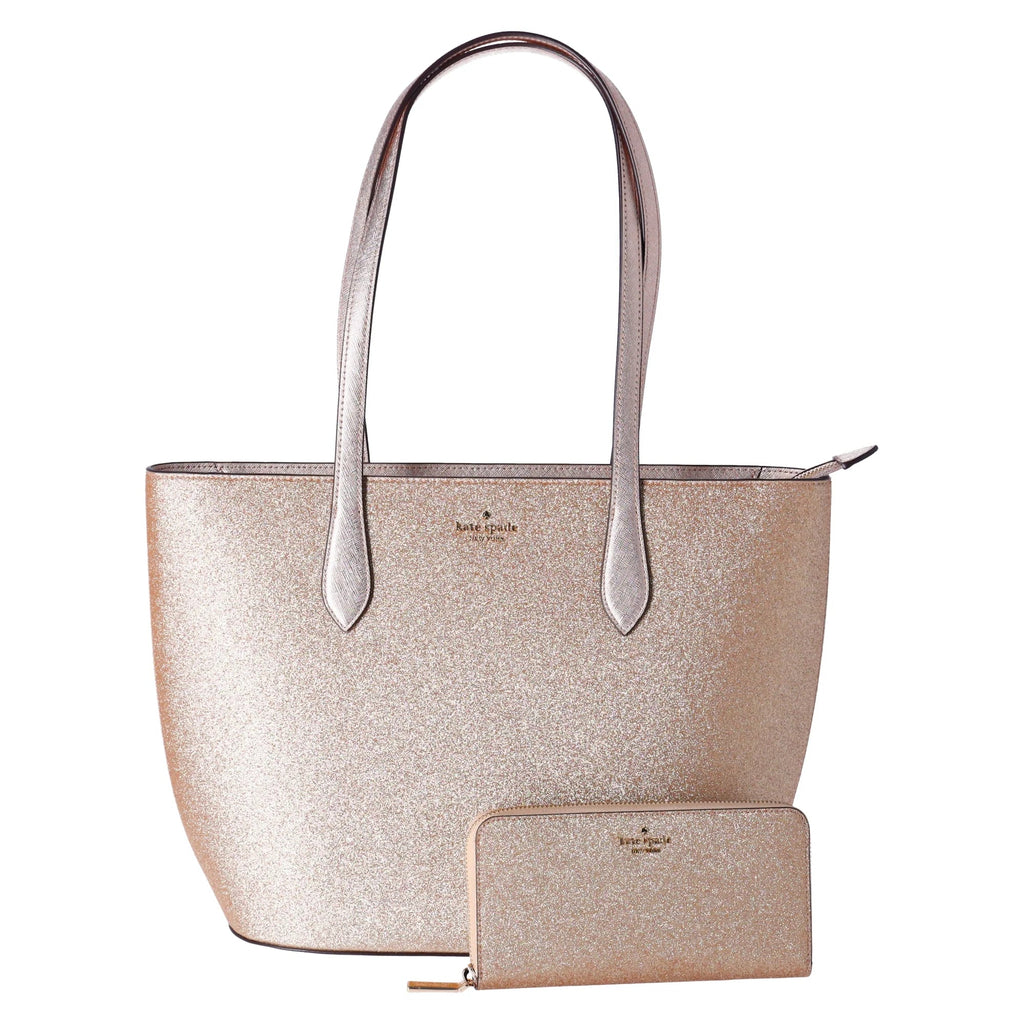 Top Holiday Tote + Glitter Spade Kate Glimmer Large Shoulder Gold Zip Wallet Bag