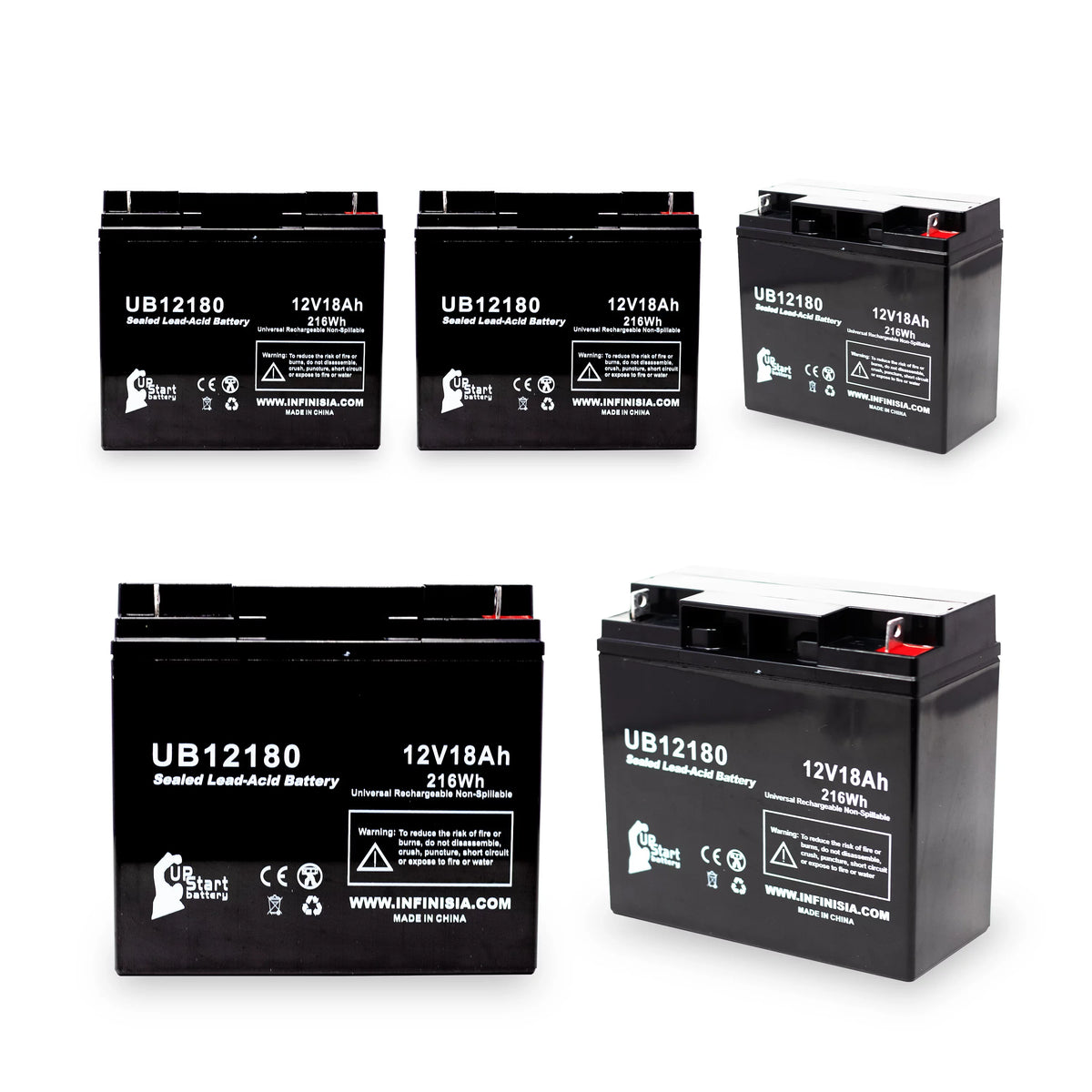 Compatible Pack GPS2K12061 18Ah, Replacement T4 18000mAh, (12V, - Universal - 5x AGM, Lead Sealed Acid Battery Power General Terminal, Battery UB12180 SLA)