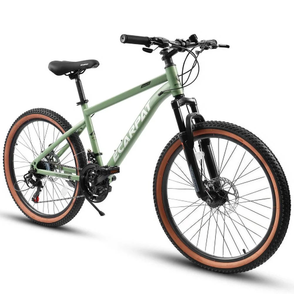 Inch Trail Front 21-Speed Mountain Carbon Shifter Bike, Womens Ecarpat Bicycles Mens City Frame A24301 Fork 24 Disc Wheels, Commuter Mountain Bike steel Brakes Thumb