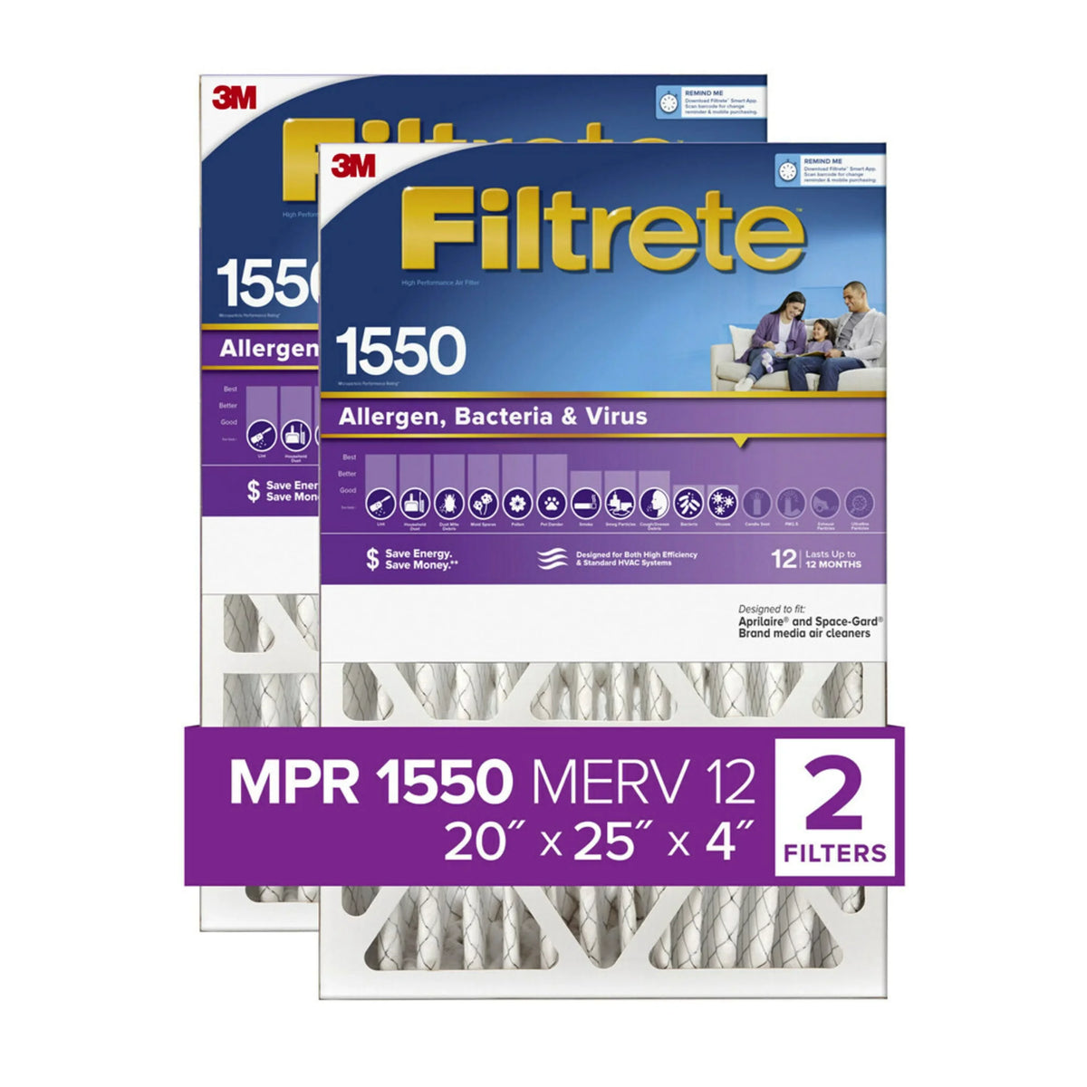 Filters Filter, 12, Filtrete Reduction, 1550 20x25x4 MPR MERV Allergen 2 Ultra Air