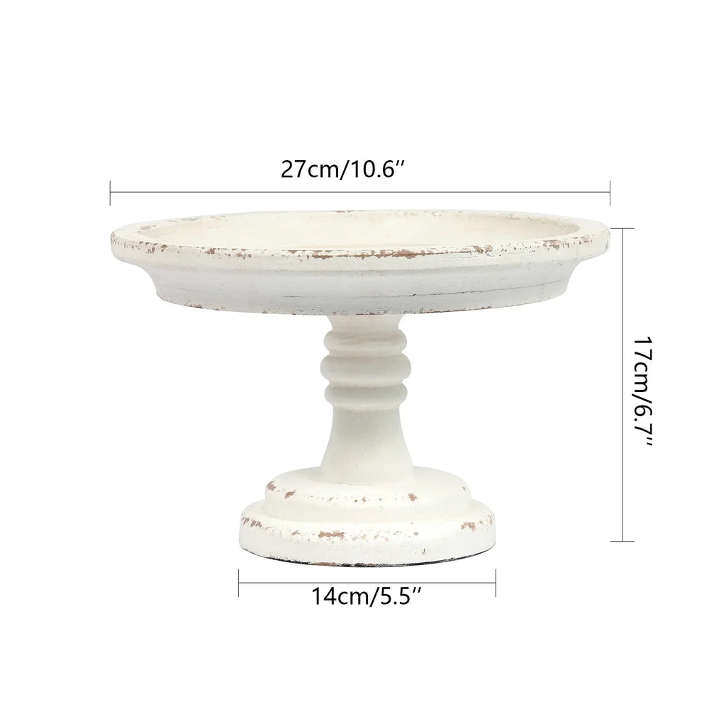 Farmhouse Finished SOFE Stand Cake Distressed Wood Round Table Decoration White 11"x 7", for