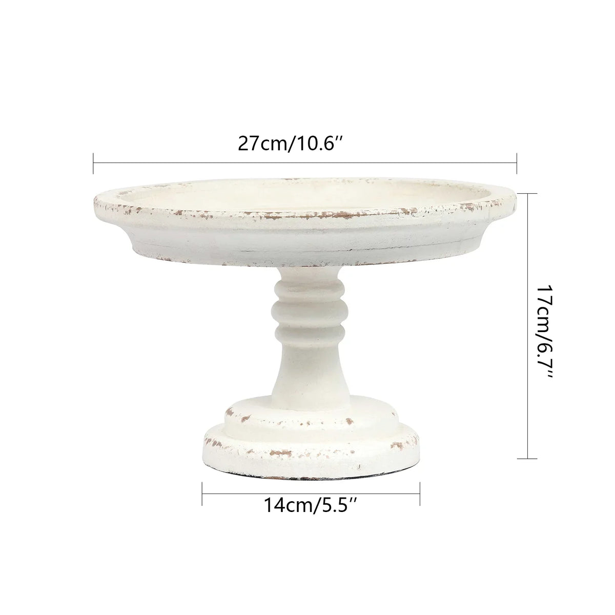 Farmhouse Finished SOFE Stand Cake Distressed Wood Round Table Decoration White 11"x 7", for