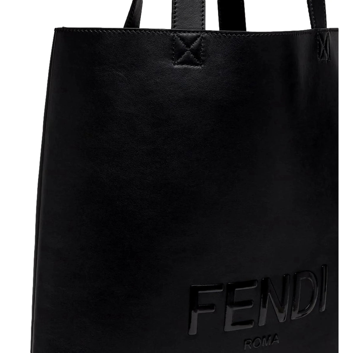 Large Calf Shopping Tote Black Embossed Leather Fendi Bag Roma Logo
