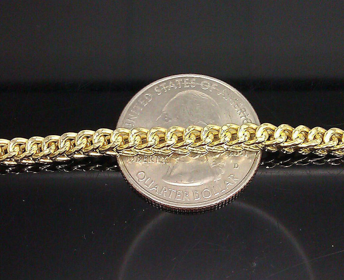 Yellow Inch 10k Gold 3.5mm,Rope,Cuban, Real Franco Bracelet Ladies 8" Women Gift