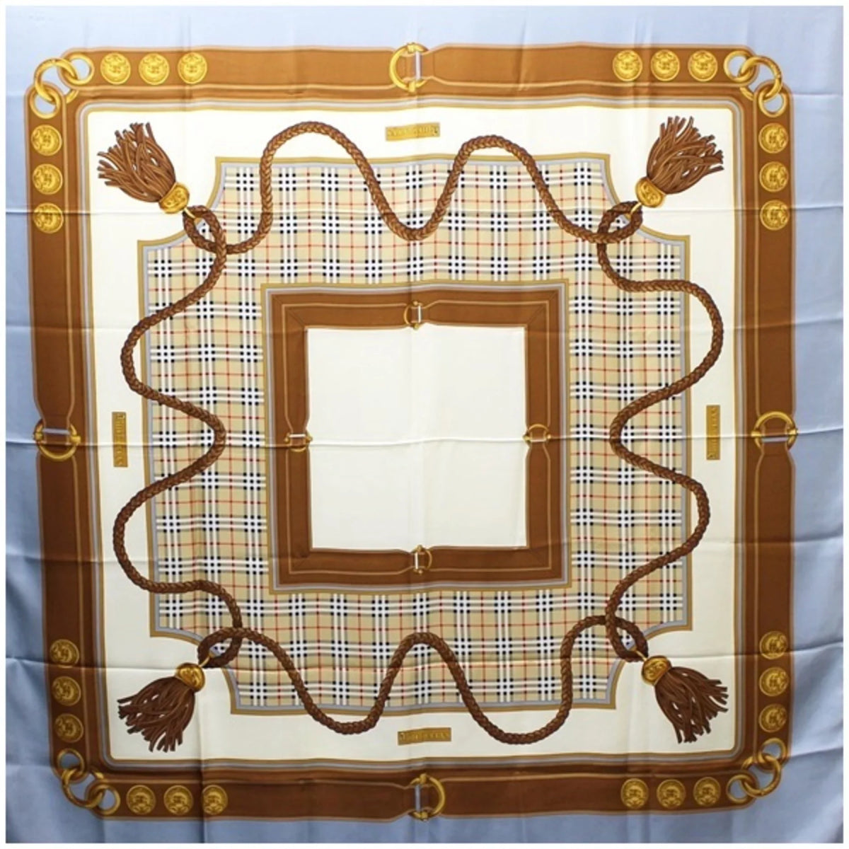 Pre-Owned Women's Blue Plaid Burberrys (Good) Silk Scarf Gray Burberry's