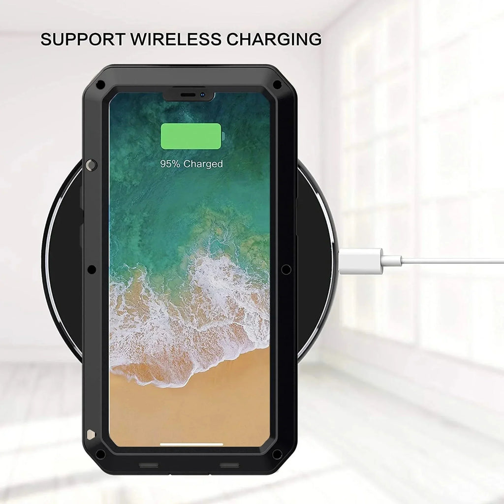 Aluminum Pro iPhone Grade Duty Glass Travel Gorilla Military Outdoor Case Scratch 13 Metal Resistant Rugged Heavy Protection, Shockproof and (Silver)