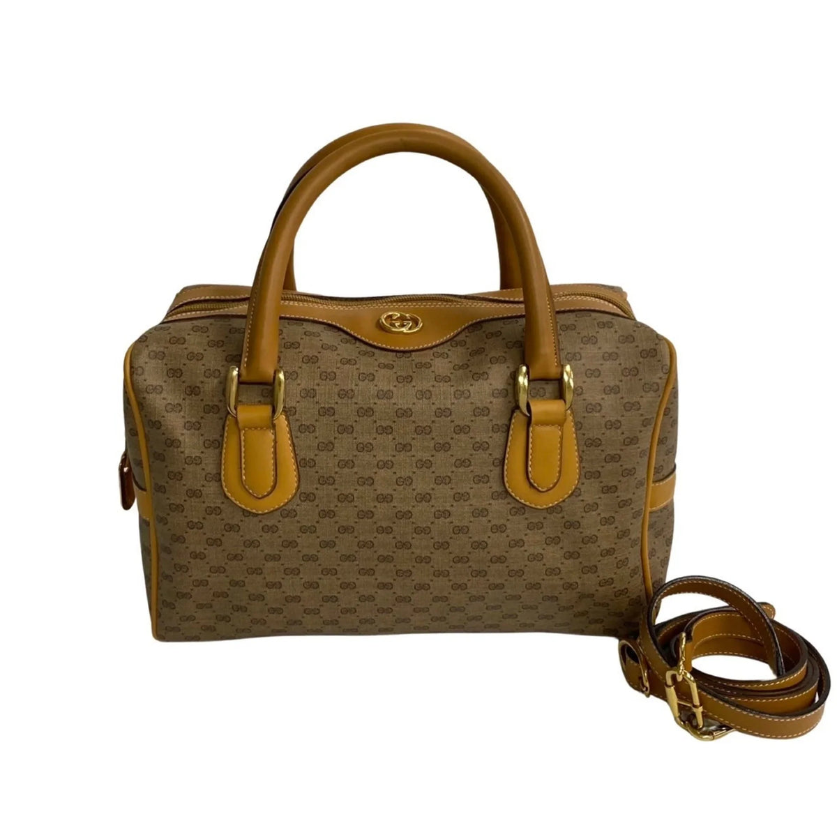 Boston Shoulder 574-5 2way Camel Gucci Pre-Owned Vintage GUCCI Mini Bag Old Micro Leather GG (Good) Handbag