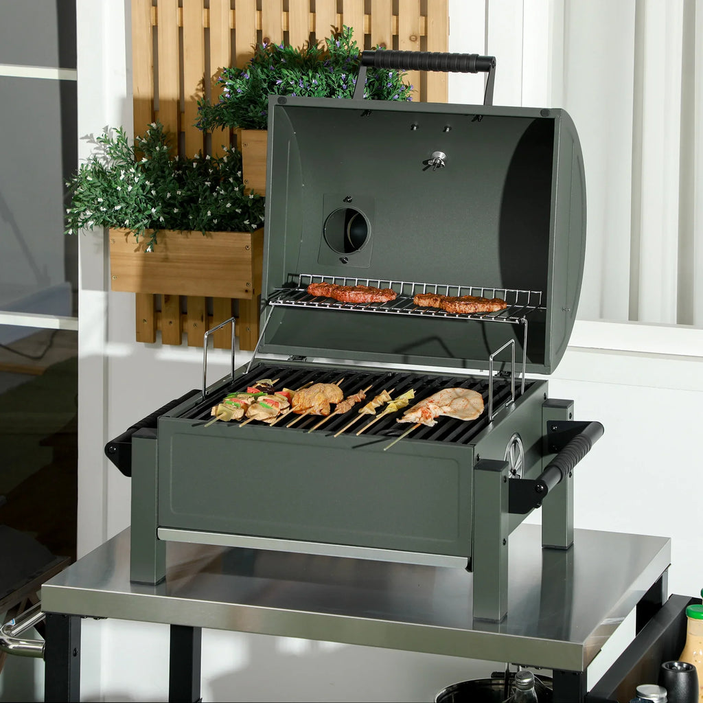 Barbecue, Tabletop Charcoal Green Outsunny Grill Lid, with BBQ Small