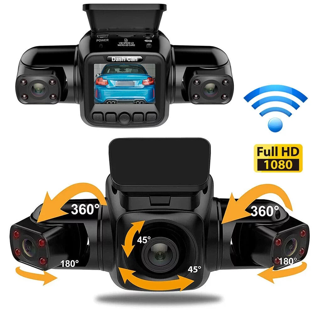 3 Vision Front, Dash Night Driving Car HD Front Rear, Right 360°Panoramic Inside, Left, Rear and Recorder Cameras and Cam Channel