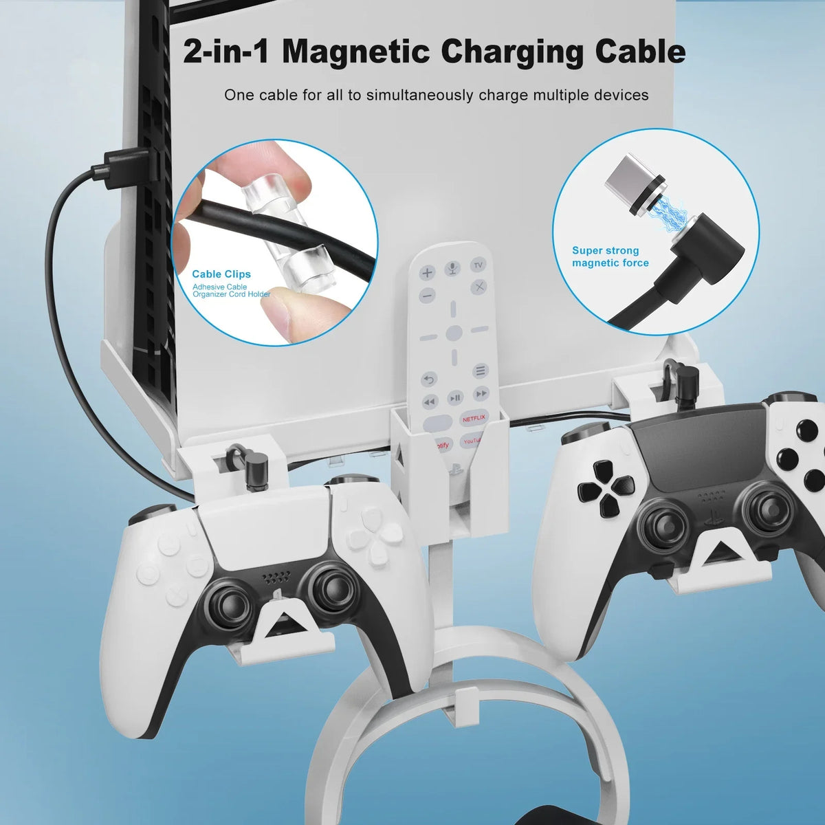 Cable Space-Saving, PS5 Durable Charging Slim Convenient for Wall Storage Mount Bracket Secure, and with Iron Set Dual