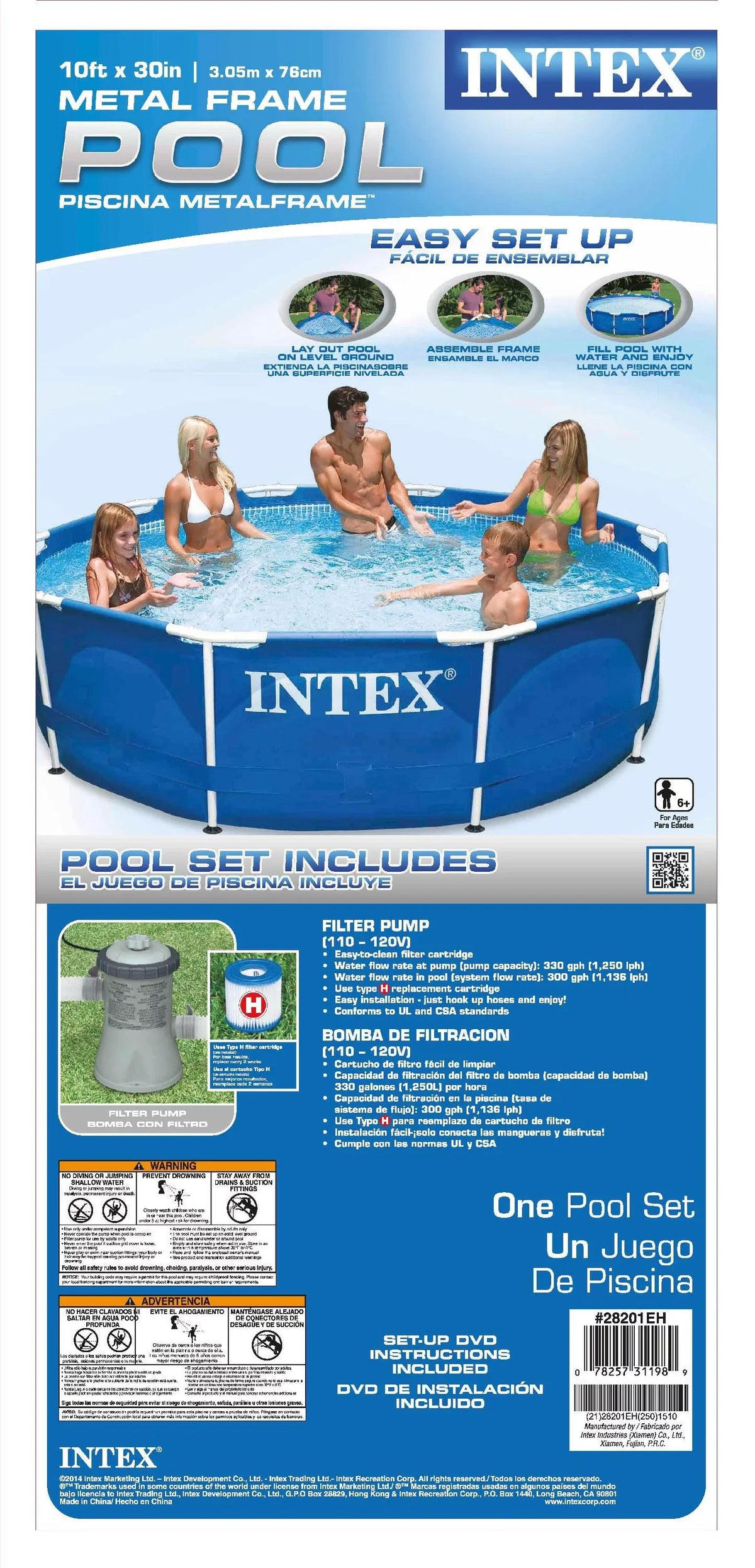 Frame Filter Vacuum Pool 10ft x with Pump Intex Kokido B-VAC Metal 30in Swimming